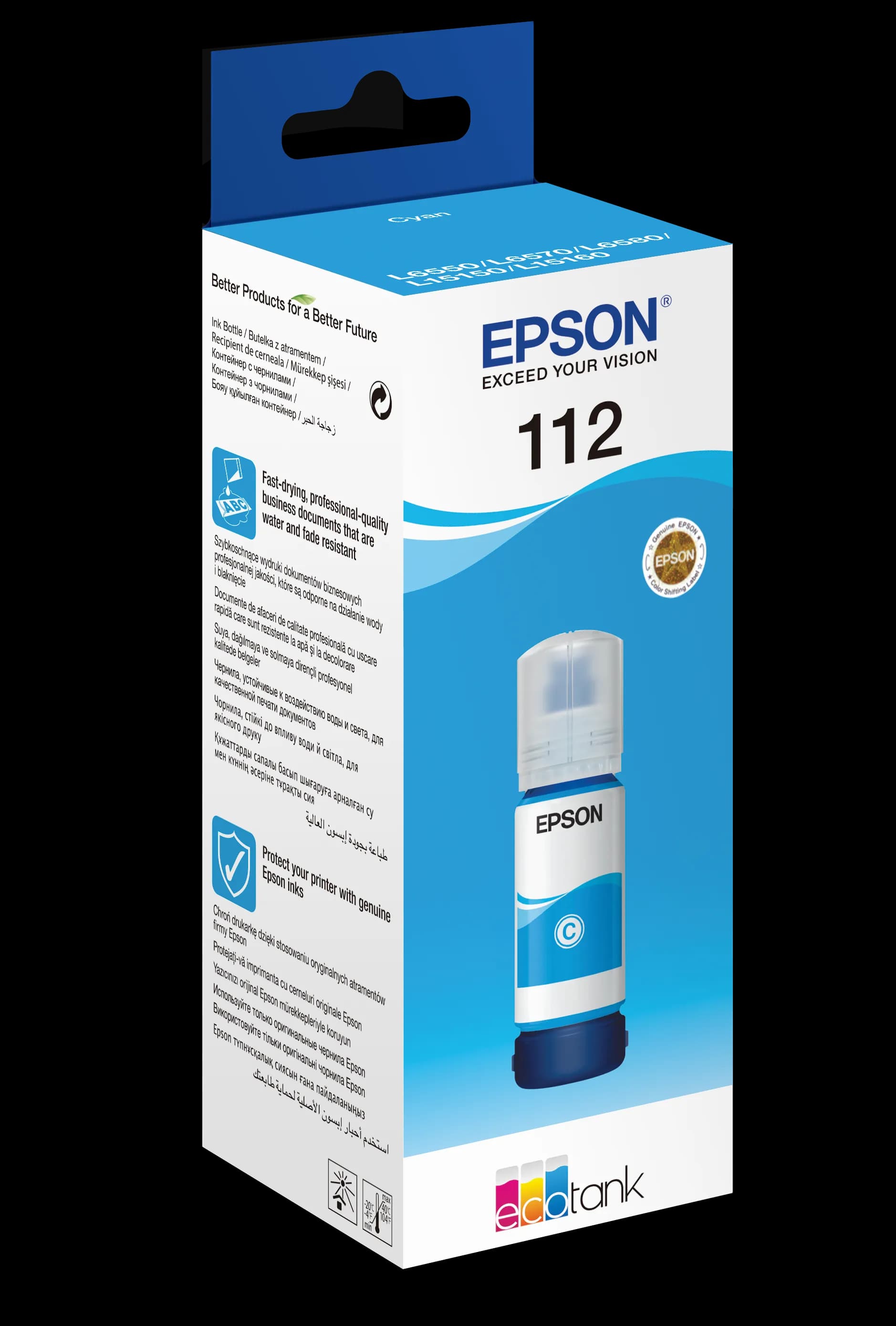 Epson 112 EcoTank Pigment Cyan ink bottle (70 ml).  6000 pages @ 5% coverage