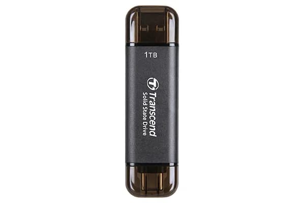 TRANSCEND 1 TB ESD310C USB3.2 TYPE A & C (USB 10Gbps) OTG COMPACT PORTABLE SSD - Read 1050MB/s Write 950 MB/s - Black