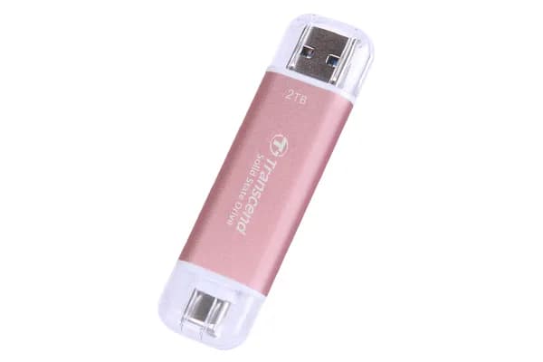 TRANSCEND 2 TB ESD310P USB3.2 TYPE A & C (USB 10Gbps) OTG COMPACT PORTABLE SSD - Read 1050MB/s Write 950 MB/s - Pink