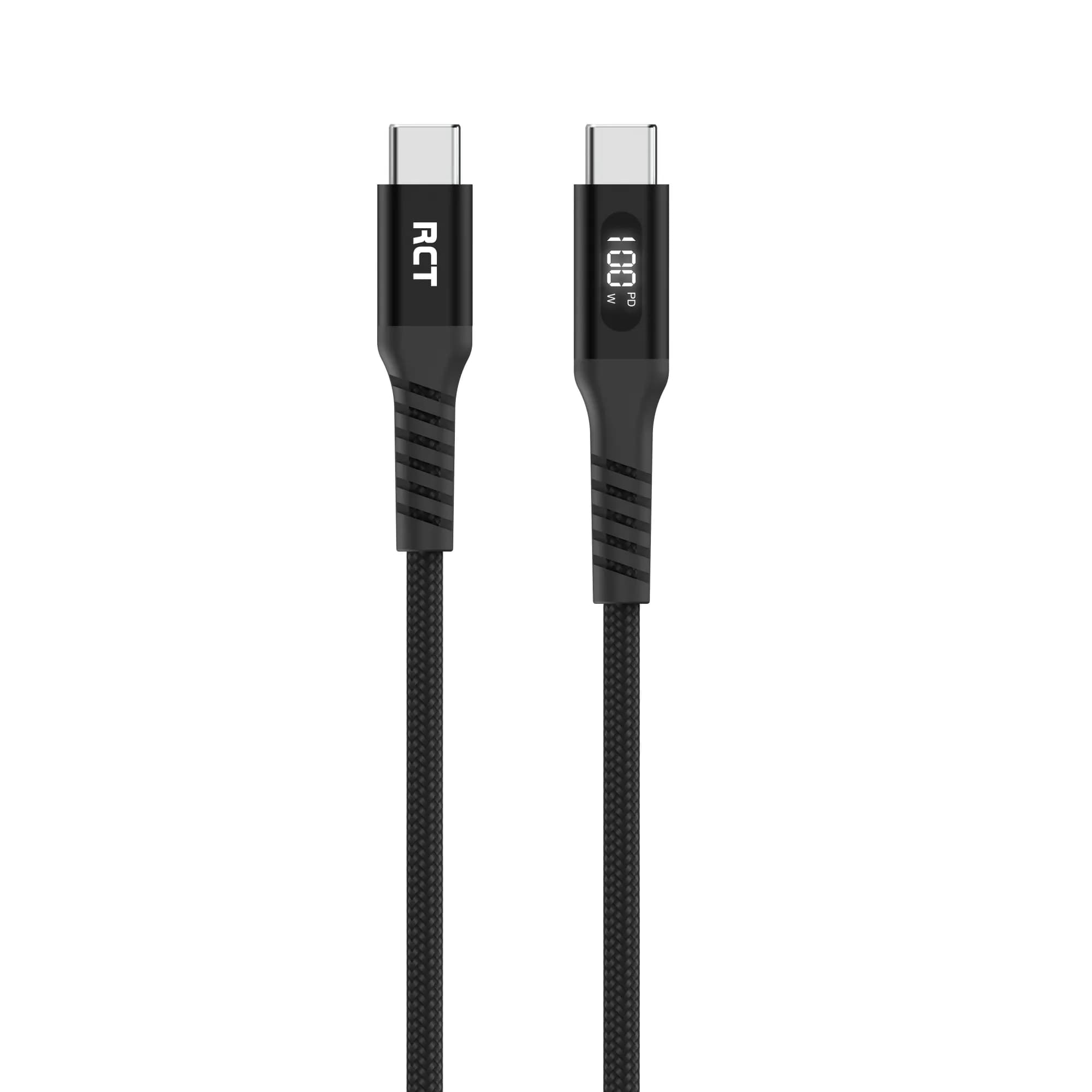 RCT USBC-USBC Sync & fast charge cable DC20V/5A; 2m (Black with LED Display)